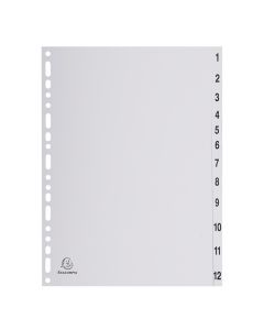 EXACOMPTA 1912E Jeu de 12 intercalaires numériques en polypropylène 1 à 12 