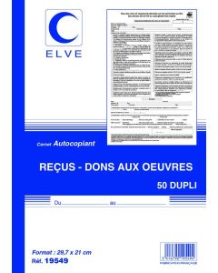ELVE 19549 : Carnet de reçus - Dons aux œuvres - Association