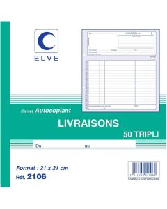 Bon de Livraisons Carnet autocopiant Tripli - 210 x 210 mm Elve 2106