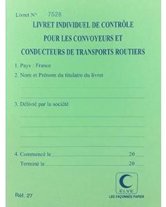 Carnet de Contrôle des conducteurs de transports routiers ELVE 27