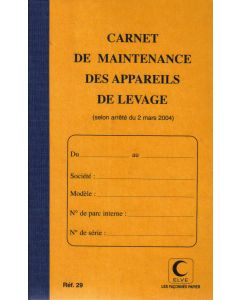 ELVE Carnet de maintenance - Appareil de levage et de manutention