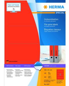Etiquettes pour dos de classeur - 61 x 192 mm - Rouge : HERMA 4297