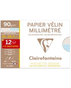 Lot de 15 feuilles de papier millimétré - A4 Dessin  96555C Clairefontaine