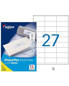 Étiquettes adhésives blanches - 70 x 31 mm AGIPA 119001