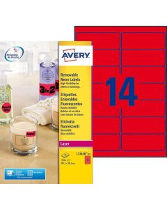 AVERY Etiquettes amovibles - Rouge fluorescent - 99,1 x 38,1 mm - L7263R25