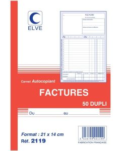 FACTURES : Carnet autocopiant Dupli - Collé en tête - 220 x 135 mm Exacompta modèle