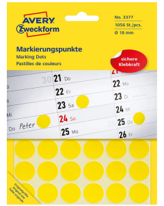 Photo Pastilles adhésives - 18 mm - Jaune AVERY Lot de 1056 Étiquettes rondes