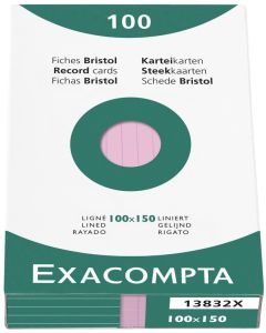 Photo Fiches Bristol lignées - 100 x 150 mm - Rose EXACOMPTA Image