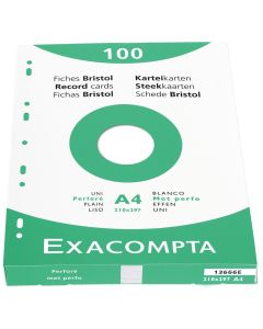 Photo Fiches bristol Unies et perforées - 210 x 297 mm - Blanc EXACOMPTA Image