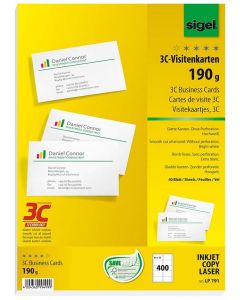 SIGEL LP791 : Lot de 400 cartes de visite 3C extra blanches - 190 g