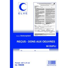 ELVE 19549 : Carnet de reçus - Dons aux œuvres - Association