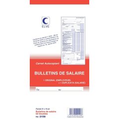 BULLETIN DE SALAIRE : Carnet autocopiant ELVE 2158 - 235 x 140 mm
