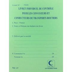 Carnet de Contrôle des conducteurs de transports routiers ELVE 27