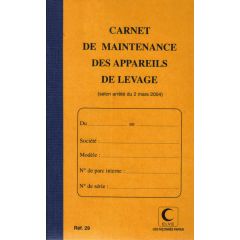 ELVE Carnet de maintenance - Appareil de levage et de manutention