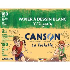 Papier à dessin Blanc C à grain 180 g - 32 x 24 cm CANSON Pochette de 12