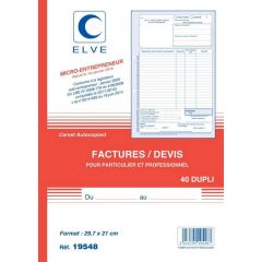 ELVE : Carnet  autocopiant Dupli  Facturier Auto-entrepreneur 