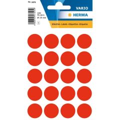 HERMA 1876 : Lot de 100 étiquettes adhésives rondes - 19,0 mm - Rouge fluo