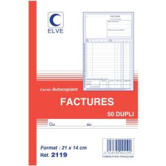 FACTURES : Carnet autocopiant Dupli - Collé en tête - 220 x 135 mm Exacompta modèle