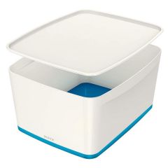 Photo Boîte de rangement WOW avec couvercle - 18 litres - Blanc / Bleu LEITZ My Box