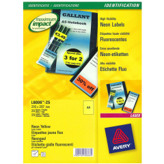 Photo Étiquettes amovibles - Jaune fluorescent - 210 x 297 mm AVERY L600625