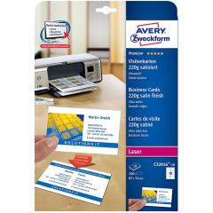 photo AVERY C32016-10 : Lot de 100 cartes de visite blanc satiné - 220g m²