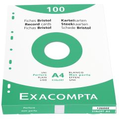 Photo Fiches bristol Unies et perforées - 210 x 297 mm - Blanc EXACOMPTA Image