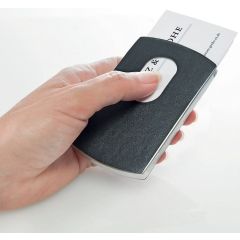 Photo Étui distributeur pour cartes de visite - Simili-cuir / Inox - Noir/Argent SIGEL Snap