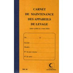 ELVE Carnet de maintenance - Appareil de levage et de manutention