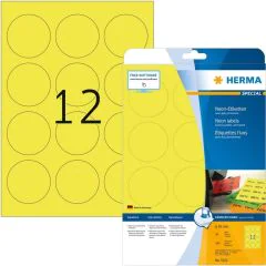Étiquettes adhésives - Jaune fluorescent - diamètre 60 mm HERMA 5152
