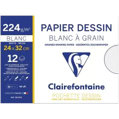 Pochette à dessin - 15 feuilles de papier blanc à grain - 96177C Clairefontaine