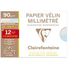 Lot de 15 feuilles de papier millimétré - A4 Dessin  96555C Clairefontaine