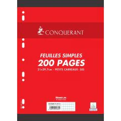 Photo CONQUERANT SEPT : Lot de 100 pages - Feuilles mobiles quadrillées - Blanc - 210 x 297 mm