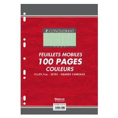 Photo CONQUERANT SEPT : Lot de 100 pages - Feuillets mobiles Séyès - Vert - 210 x 297 mm