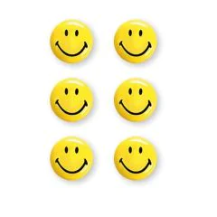 Photo Lot de 6 Aimants SMILEY 30 mm - Jaune et Noir : MAGNETOPLAN 16672