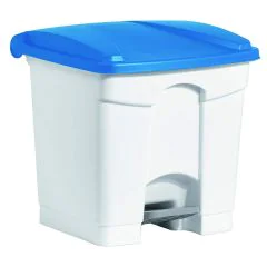 Photo Poubelle à pédale avec couvercle - 30 litres - Blanc/Bleu : HELIT H2402034 