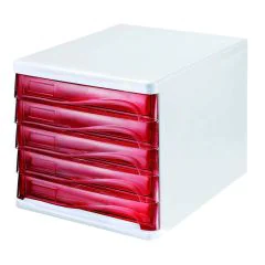 photo Bloc de rangement - 5 tiroirs - Blanc/Rouge transparent : HELIT H6129420