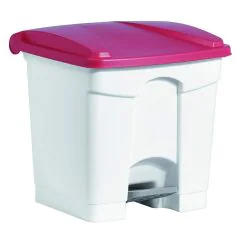 Photo Poubelle à pédale avec couvercle - 30 litres - Blanc/Rouge : HELIT H2402025