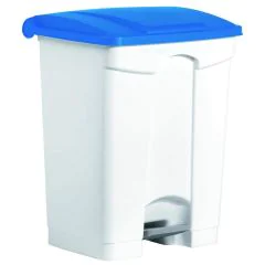 Photo Poubelle à pédale avec couvercle - 70 litres - Blanc/Bleu : HELIT H2402234 