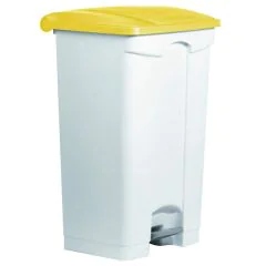 Photo Poubelle à roulettes avec couvercle - 90 litres - Blanc/Jaune : HELIT H2402318 