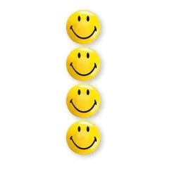 Photo Lot de 4 Aimants SMILEY 40 mm - Jaune et Noir : MAGNETOPLAN 16673